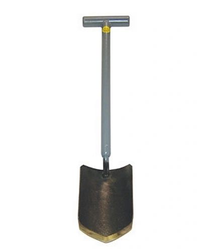 Metal shovel with T-shaped handle.