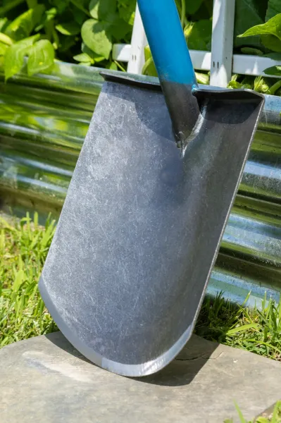 Garden shovel blade with blue handle