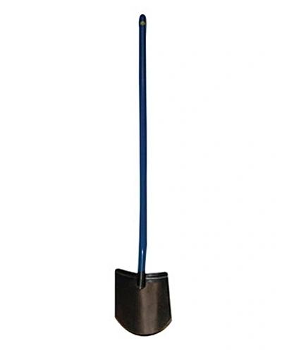 Long-handled blue garden shovel