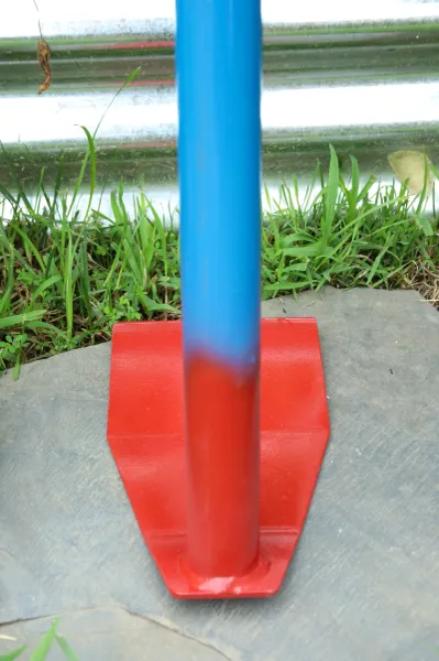 Blue garden tool pole with red base