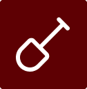 white shovel icon on dark red background