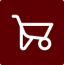 White shopping cart icon on maroon background